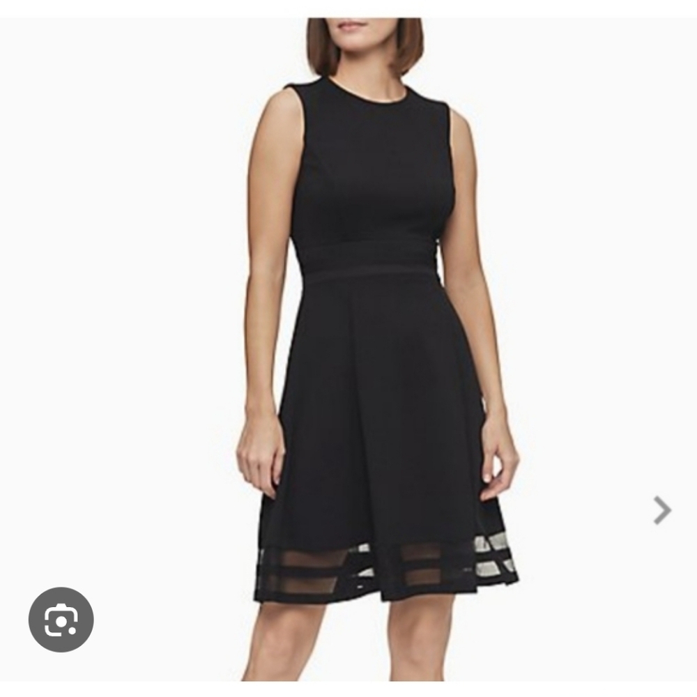 Calvin Klein Sleeveless Little Black A-line Dress, Tulle/Netting Detail, Size 6